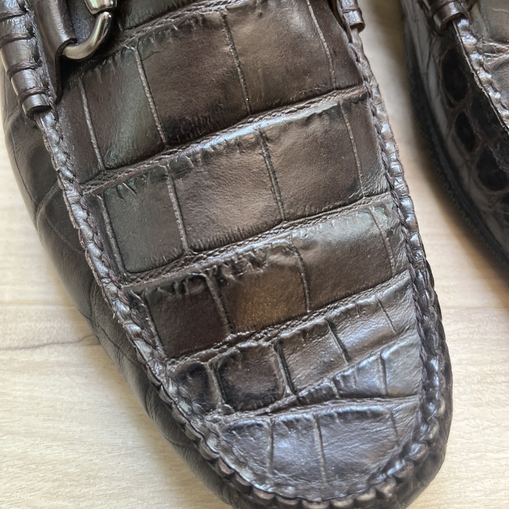 Peter Millar Dark Brown Crocodile Embossed Leather Loafer Men 9M Dress Shoes - Picture 3 of 16